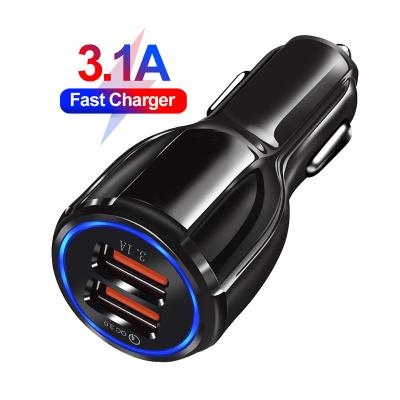 China QC 3.0 Fast Charger Shenzhen Manufacturers OEM Cell Phone Charging 2 Dual USB 5V 3.1A Left Car Charger Cigarette Lighter Function For Samsung for sale