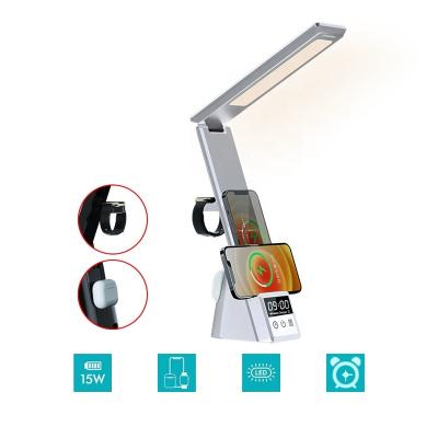 China LED Night Light 2022 New 5 in 1 Foldable Table Stand Charging LED Desk Lamp Radio Multifunctional Wireless Charger for iPhone Watch Earphones for sale