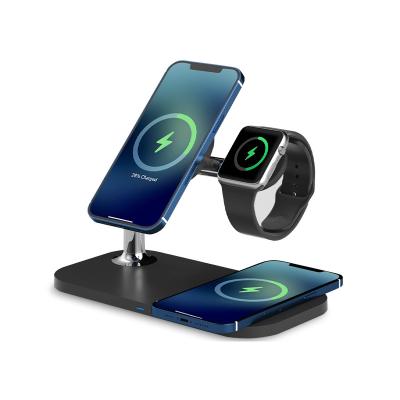 China New Design Smart Watch Mobile Phone Magnetic Wireless Charger 15w 3 In One Qi Dock Holder Charging Station For Magsafe For I Phone for sale