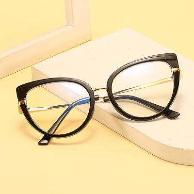 China For Reading Glasses 2021 New Fashion TR90 Women Spring Leg Cat Eye Mirror Trend Anti-Blue Flat Glasses Frame Blue Light Glasses Dropshipping for sale