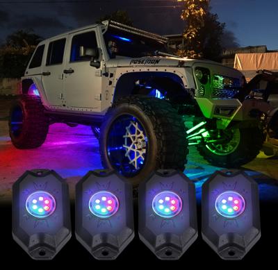 China OEM ODM LOYO New Design Led Rock Light Kits App Controlled 4 PCS Osram Chip RGB Car Lights Rock Light for sale