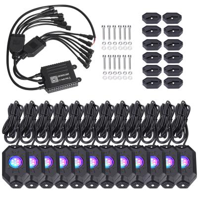 China Loyo 12 Pod Rock Lights RGB App Control 12V Rock Lights Remote Control RGB Led Rock Lights For CHEROKEE Off-Road (XJ) for sale