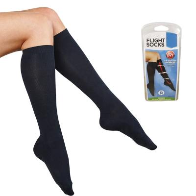 China Breathable Dvt 15-21mmHg Breathable Deep Black Knee High Anti Vein Thrombosis Theft Travel Compression Socks for sale