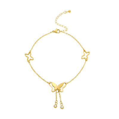 China FASHIONABLE European Simple Tassel Titanium Butterfly Ins Chain Anklet Selling Zircon Steel Anklet Chain for sale