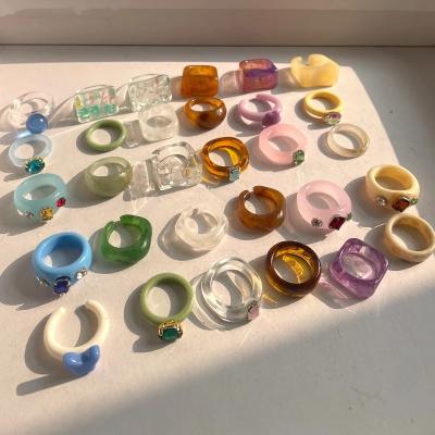 China 2021 FASHIONABLE Newcomer Korean Rings Set Resizable Acrylic Resin Fashion Jewelry Set for sale