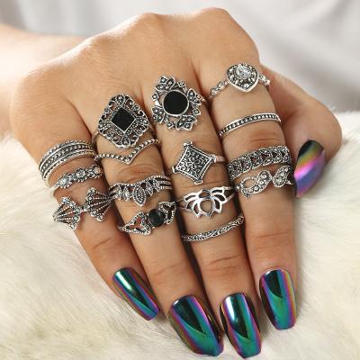 China New Arrival 2021 TRENDY Hot Sale Craved Rings Set Fashion Gem Jewelry Set Black Geometric for sale