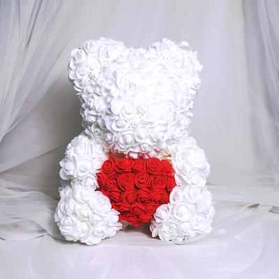 China Valentine Wholesale Artificial Rose Bear 2021 romantic scum flower custom made hot Rose Teddy Bears For Girlfriend Gift RTS for sale