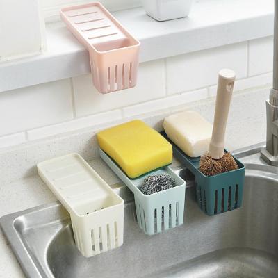 China Kitchen Sink Drain Cutter Faucet Rack Hanging Plastic Hanging Shelf Sponge Storage Basket for sale