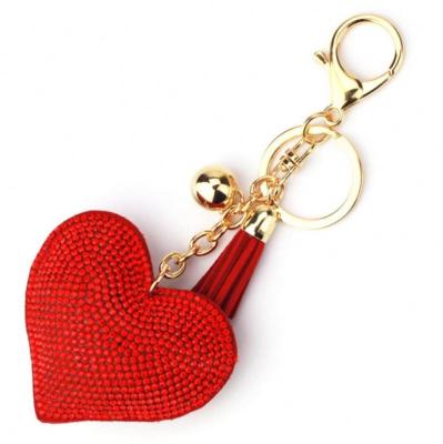 China Wholesale Hot Cool Fashion Creative Colorful PU Diamond Tassel Personalized Heart Chain Leather Key Chain For Bag for sale