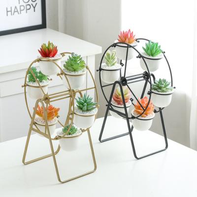 China New Arrival Modern Home Decor Ferris Wheel Design Wheel Iron Ceramic Succulent Pot for sale