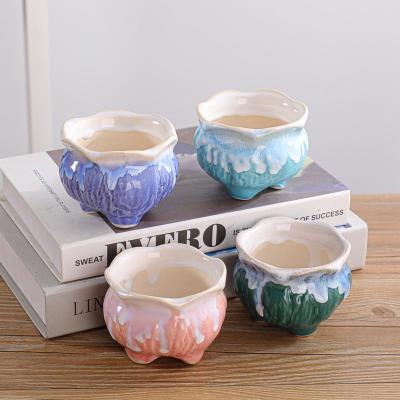 China Small Garden Bohemian Wholesale Cute Decoration Plant Artificial Ceramic Succulent Flower Pot for sale