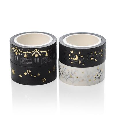 China Gold &Silver Aluminum Waterproof Washi Tape Moon Stars House Branches Pattern Washi Tape Wholesale for sale