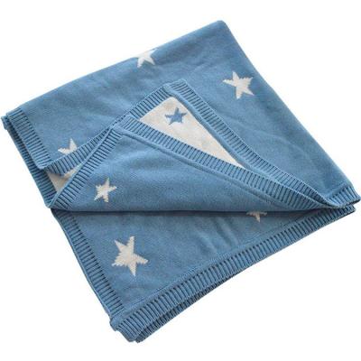 China Folded OEM ODM Factory Blue And White Cotton Knit Baby Blanket for sale