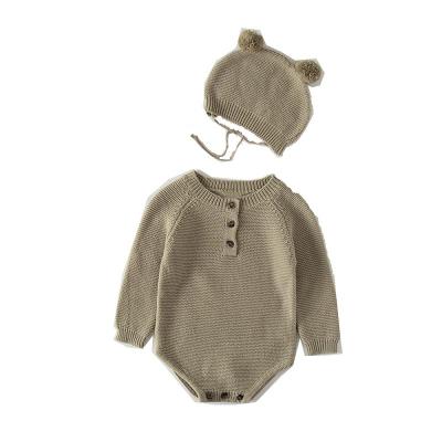 China Longsleeve Newborn Baby Boy Girl Clothes Organic Cotton Knitted Sweater Longsleeve Romper Shorts With Hat Set Baby Rompers for sale