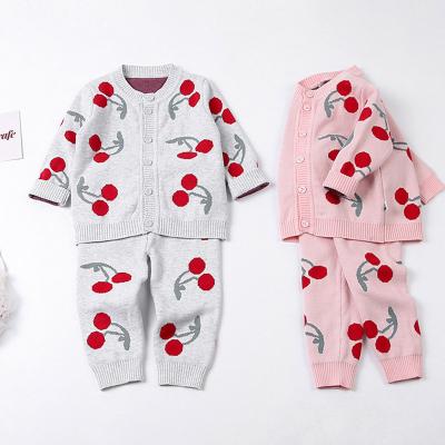 China Cute Warm Cherry Children Gift Outerwear Winter Fashion Breathable Long Sleeve Knitted Sweater Baby Clothes Set for sale