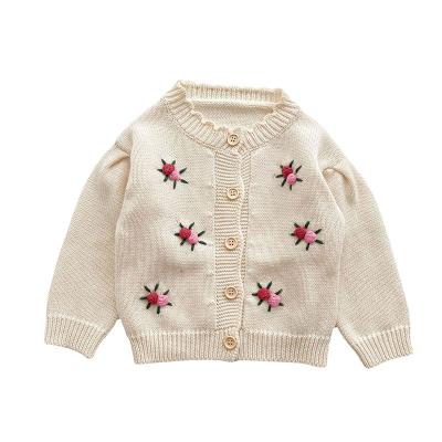 China Anti-Shrink Cardigan Girls Winter Computer Knitted Gray Hair Ball Embroidered Coat Girls Sweater 100% Cotton for sale