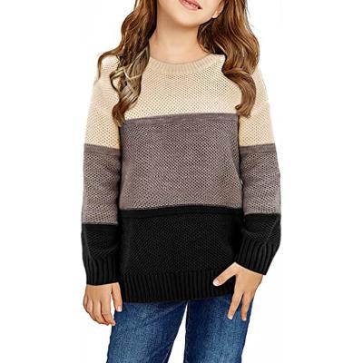 China Wholesale Custom Color Block Crewneck Long Sleeve Stripe Cotton Kids Spring Knitwear Sweater for sale