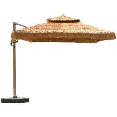 China Sun Wind Rain Make Straw Roman Umbrella Thatch Beach Umbrella Thatch Roof PP Straw Patio Umbrella Outdoor Patio Cantilever Roman Parasol 3m for sale