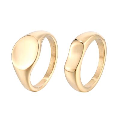 China Trendy European Geometric Jewelry Titanium Steel Couple Wedding 14K Gold Rings for sale