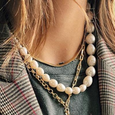 China Trendy White Pearl Non Fading Simple Style Chain Jewelry Unisex Necklaces for sale