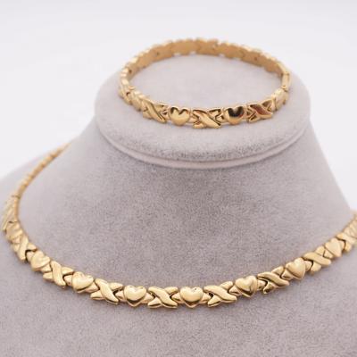 China Environmental Friendly Jewelry Dropshipping Shape XO Heart 316L Stainless Steel Gold Jewelry Sets for sale