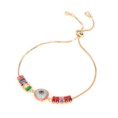 China Popular Fashion Evil Eyes CZ Jewelry Brass Gold Plated Box Chain Lucky Bracelet for sale