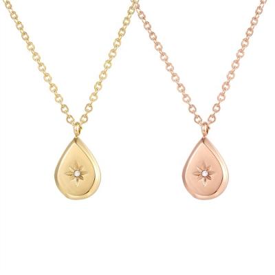 China TRENDY Vintage 14K Rose Gold Sun Star Stainless Steel Water Drop Choker Necklace for sale