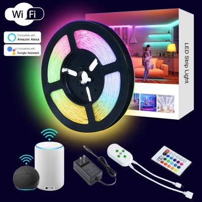 China Residential Google Car Tuya Wifi Smart Alexa Flexible Kit With APP RGB Remote Waterproof 5050 5m 15m Tiras De Luces LED Strip Light for sale