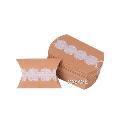 China Biodegradable Lace White And Brown Kraft Craft Food Candy Box Customized Brand Brazilian Hair Extension Packing Printed Pillow Box for sale