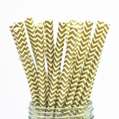 China Customized Paper Gold/Silver Environmental Chevron Striped Paper Straws Wedding Baby Shower Kids Birthday Party Supply for sale