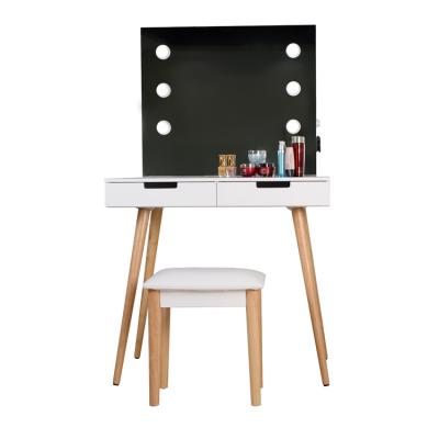 China (Other)shipping USA warehouse-2 drawer solid wood adjustable dressing table with LED light and stool for sale