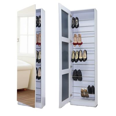 China Expandable Hallway Cabinet Shoe Rack Locker With Full Height Mirror Wooden Shoe Box for sale