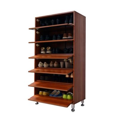 China Six layer expandable European style cabinets with mirror and wooden flip support shoe firm for sale