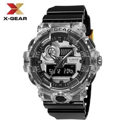 China X-GEAR Alarm Waterproof Transparent Plastic Couple Iced Out Watch Ladies Women Sport Electronic Watch for sale