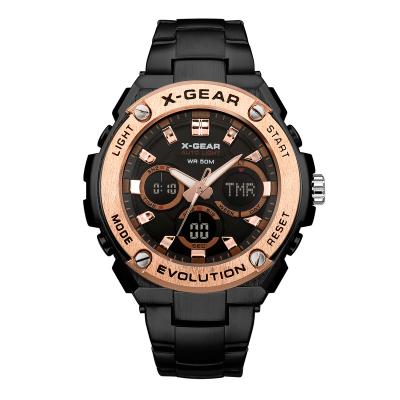 China X-GEAR Rose Gold Alarm Stainless Steel Quartz Digital Luxury Brand Waterproof Watch for sale