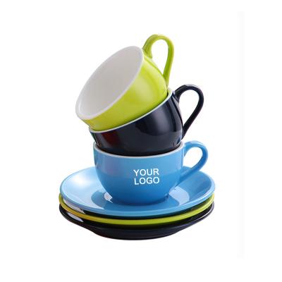 China Stocked Assorted Colors 200ml/7oz Espresso Cappuccino Latte Coffee Cup And Saucer Sets for sale