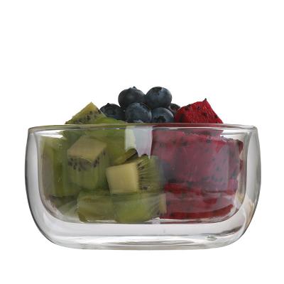 China 4.5 Inch Sustainable Insulated Double Wall Borosilicate Glass Salad Soup Bowl for sale