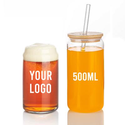 China Beer Can Shaped Custom Logo 350ml/500ml Borosilicate Glass Beer Can Glass Lead Free High Quality Glass for sale