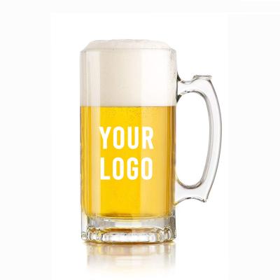 China Beer mug glass with handle high quality custom logo printing beer mug glass 16oz/450ml for sale