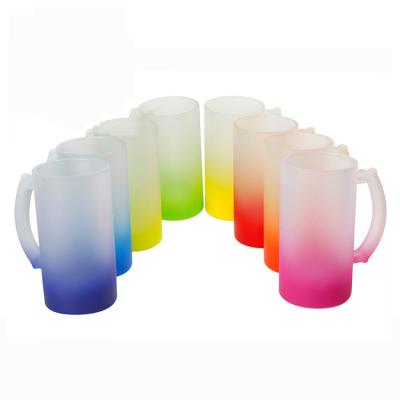 China Sublimation Glass Beer Mug Assorted Colors Custom Printing Sublimation Frosted Beer Mugs for sale