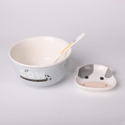 China 5 Inch Baby Tableware Cow Minimalist Anti-scalding Pattern Set Ceramic Kids Dinnerware Set Bowl For Bedroom for sale