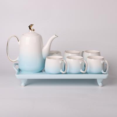 China Handmade Teapot 1200Ml Porcelain Teapot Tea Sets 7 Days Delivery Pearl Viable Gradient Ceramic Luster With Six Cups 200Ml for sale