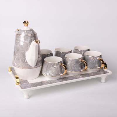 China Seven Days Delivery Unique Design Coffee Pot Set Tea Cups and Saucers with 6 Set Tea Set Coffee Cups for Home Decoration for sale