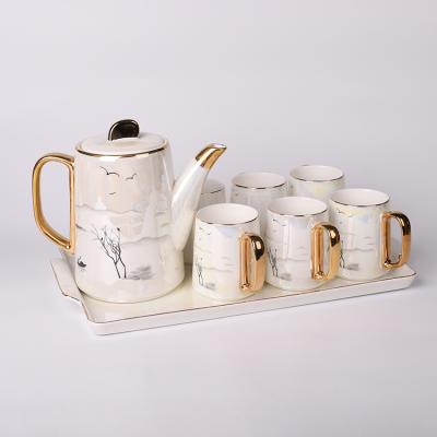 China Viable Landscape Tea Set Graffiti Seven Days Delivery Ceramic Coffee Mug Sets Ceramic Coffee Tea Sets For Commercial for sale