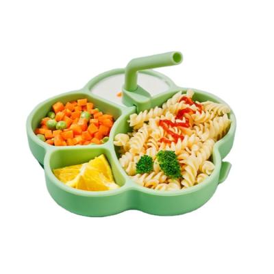 China Reusable Children's Training Spoon Set With Silicone Separating Hot Plate Food Set for sale