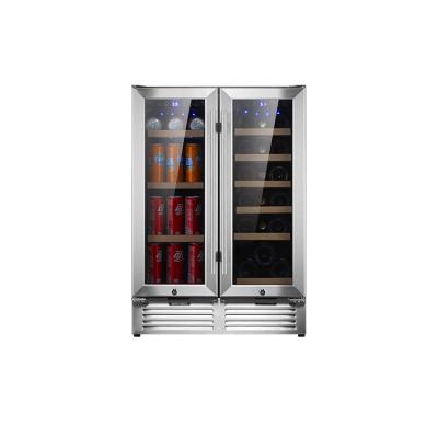 China Constant Temperature 24 Inch Beverage and Wine Cooler Low Temperature Refrigerator with Double Zone Stainless Steel Glass Door for sale