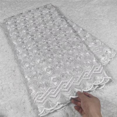 China 2022 Dry Viable White African Embroidery Cotton Lace Fabric Voile Lace Fabric With Hole for sale