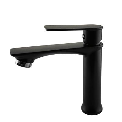 China Metered Faucets Black Bathroom Faucet Single Handle Cold Water Single Sink Faucet Vanity Deck Mounted Round Bathroom Basin Faucet for sale