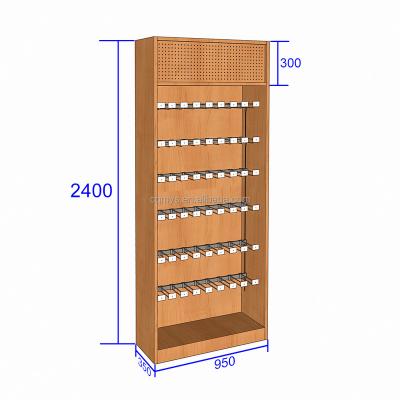 China Super Market Single Sided Wooden Pegboard Convenience MYS OEM/ODM Rod Food Hanging Display Rack For Grocery Store 950x350xH2400mm for sale