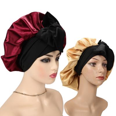 China Silk Wide Hair Cap Women Satin Sleep Hoods Hair Band Image Sleep Cap With Long Band for sale